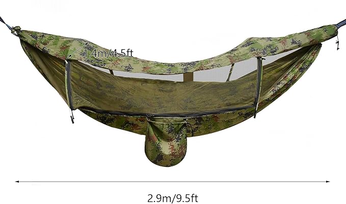 440.9 lbs Camping Hammock with Sunshade Cloth and Straps, 2.9 x 1.4m Anti-Mosquito and Anti-Sun Camping Hammock, Portable Camping Hammock(Camouflage Color)