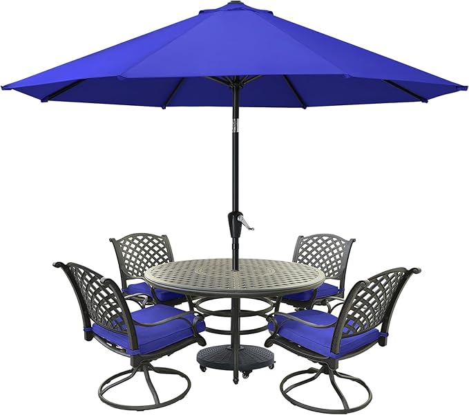MASTERCANOPY 9FT Patio Umbrella with Push Button Tilt and Crank, Outdoor Market Umbrella with 8 Sturdy Ribs, UV Protection & Waterproof for Garden, Deck, Backyard, Pool (Blue)