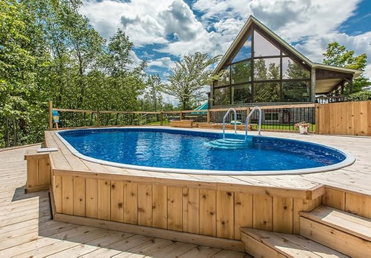 Lake Effect Pools 'Dominica' 15 ft x 30 ft Oval Step Ready Semi Inground Swimming Pool | 52 Inch Resin Protected Steel Sided Walls | Bundle Includes: 25 Gauge Overlap Liner & Widemouth Skimmer