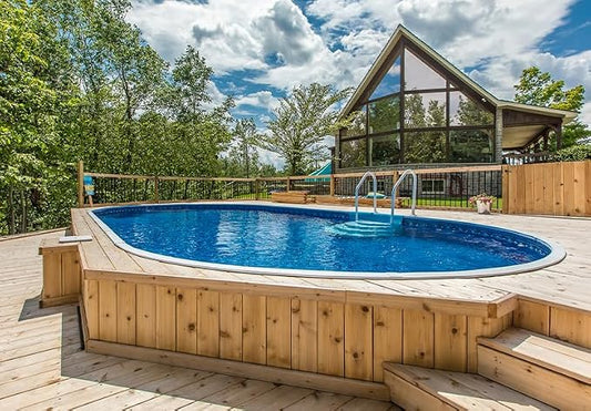 Lake Effect Pools 'Dominica' 12 ft x 24 ft Oval Step Ready Semi Inground Swimming Pool | 52 Inch Resin Protected Steel Sided Walls | Bundle Includes: 25 Gauge Overlap Liner & Widemouth Skimmer