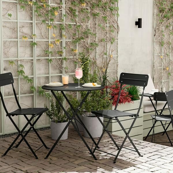 Black Outdoor Folding Bistro Table – Round Metal Patio Table – Foldable Design for Garden, Balcony, Deck, or Porch – Compact Outdoor Dining Table, 25.63 x 28 Inches