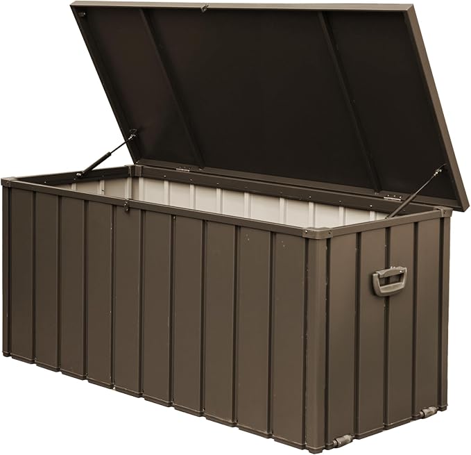 150 Gallon Outdoor Storage Box, Patio Cushion Storage Bin Outdoor, Large Deck Box for Garden, Backyard (Dark Brown)