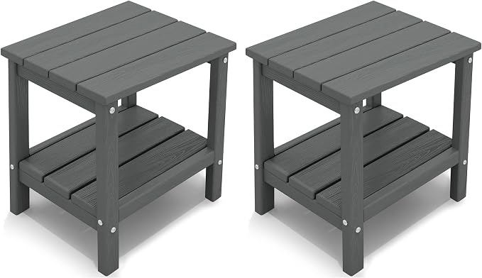 KINGYES Outdoor Side Table Set of 2, Double Layer Adirondack End Table- Gray