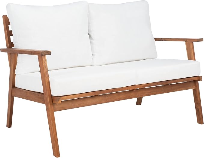 SAFAVIEH Outdoor Collection Castalia Natural Acacia Wood/Beige Cushion 4-Piece Conversation Patio Set