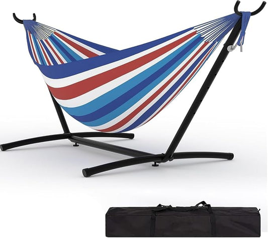 Double Hammock with Steel Stand, Outdoor Portable Hammocks Accommodates with 450Lb Capacity 2 People& Portable Carry Bag for Outside Camping Garden Yard,Rainbow