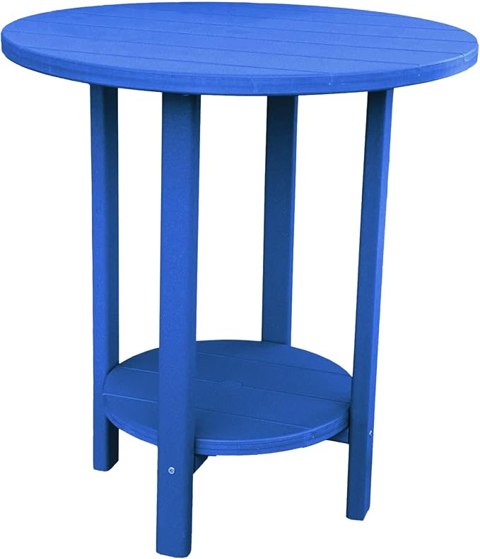Phat Tommy Round Bar Height Patio Table - Outdoor Bar Table - Balcony Height Patio Furniture for Your Deck - Poly Outdoor Furniture, Blue