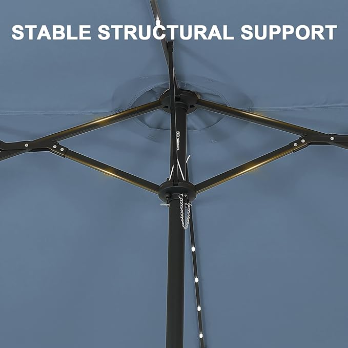 15 ft Patio Umbrella with 48 LED Lights, Large Rectangle Outdoor Solar Umbrella with Matching Base, Strap, Crank, Navy Blue