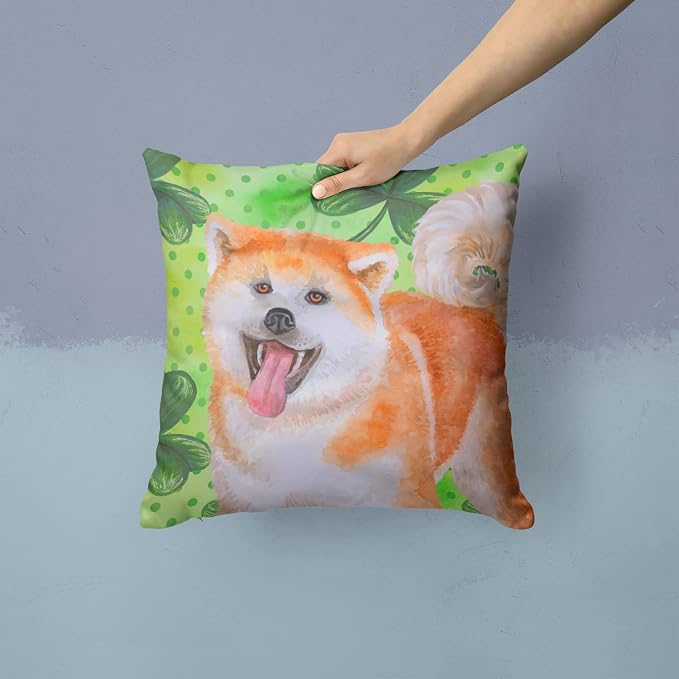 Caroline's Treasures BB9877PW1414 Akita St Patrick's Fabric Decorative Pillow, Green Machine Washable, Indoor Outdoor Decorative Pillow for Couch, Bed or Patio, 14Hx14W