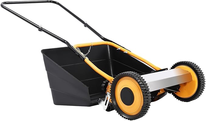 Lawnmower, Wheeled Lawn Mower, Hand Push Lawn Mower, Manual Lawn Mower, Adjustable Cutting Height Push Mower Manual, Walk-Behind Lawn Mowers, Rotary Mower, 2 Wheels, Easy to Use (14" Orange, Black)