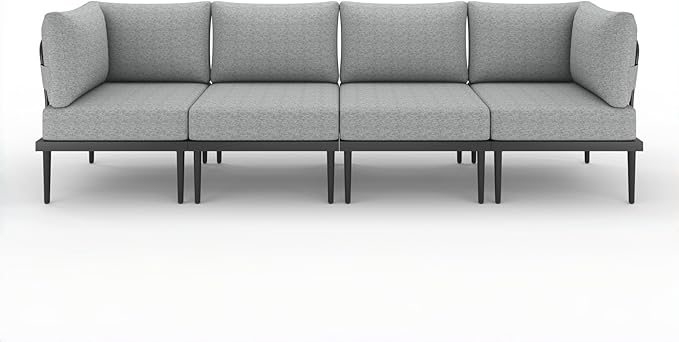 Metal Patio Furniture Set, 4 Pieces Outdoor Sectional Sofa Sets with 6" Thick Cushion, All Weather Modular Outdoor Corner Sofa Set for Balcony, Patio & Courtyard, Gray