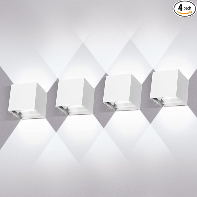 Juyace 4 Pack 20W LED Modern Wall Sconce Outdoor Up and Down Exterior Light | 2000lm,hardwire,No photocell Light Fixture, up down Angle-Adjustable,Square 4.7",IP65 Waterproof for Porch Patio,Black