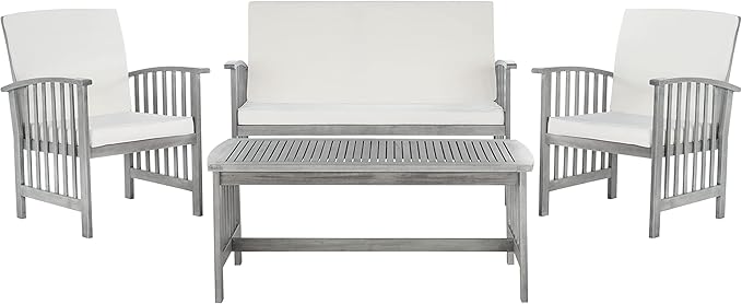 SAFAVIEH Outdoor Collection Rocklin Grey Wash/ Beige 4-Piece Conversation Patio Set with Cushions
