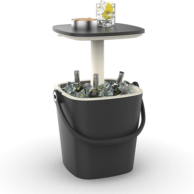 Outdoor Cooler Table, 4 Gallon, Portable, with Handle, Bottle Opener, Lift Top Lid, 3-in-1 Ice Cooler, Cocktail Patio Table for Camping, Picnic, Beach, Poolside (Black)