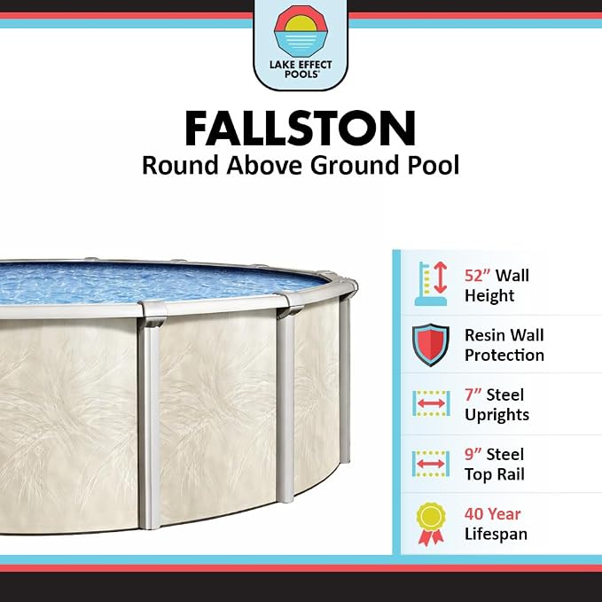Lake Effect Pools 'Fallston' 21 ft Round Above Ground Swimming Pool | 52 Inch Steel Side Walls | Kit Includes: 25 Gauge Overlap Liner & Widemouth Skimmer