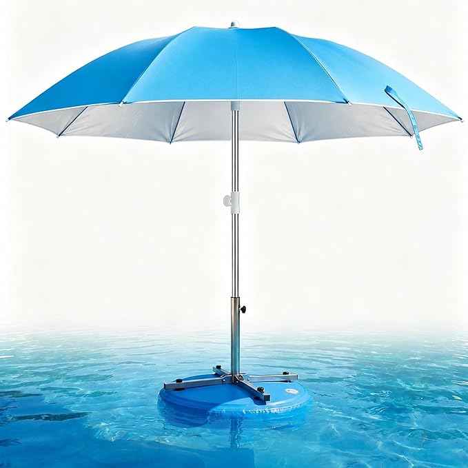Floating Pool Umbrella, 6.5ft In-Pool Sunshade with UV-Resistant Coating, Portable Outdoor Shade Canopy for Pool, Lake & Beach, Travel-Friendly