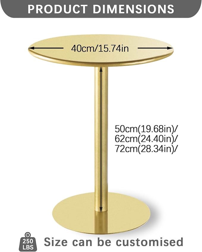 Modern Round Bar Table with Sturdy Metal Base - High Top Pub Table for Kitchen, Outdoor Bistro, Cocktail & Leisure Coffee - Home Decor (40x40x62cm)