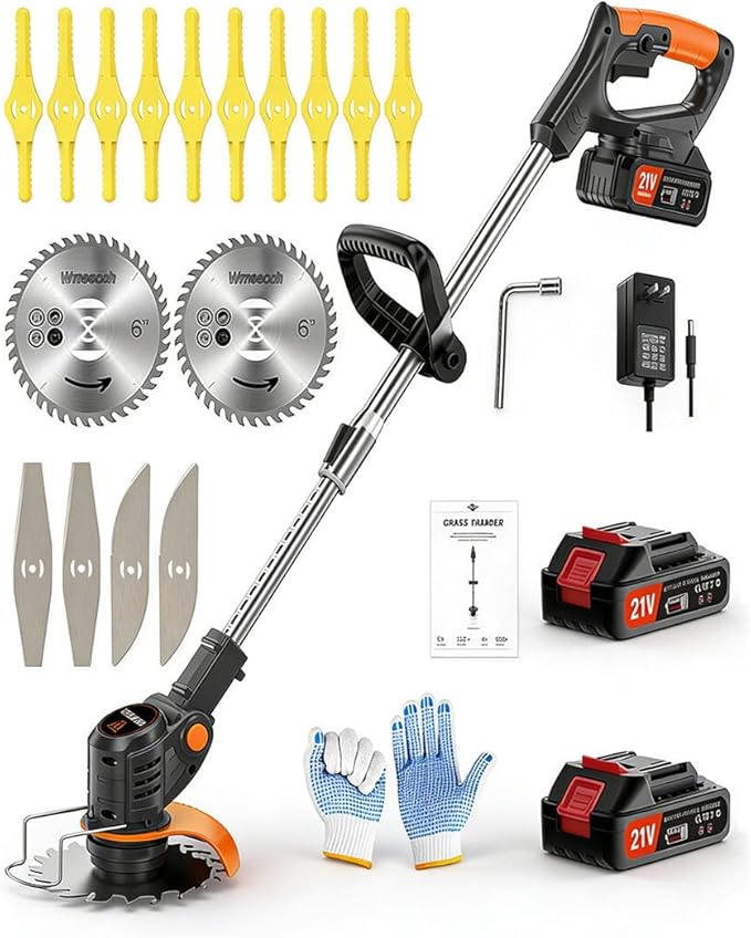 21V Battery Weed Wacker Cordless – 650W Motor & 6000 RPM Battery Powered Weed Wacker Eater with 2X 2.0Ah Batteries, Powerful Electric Weed Wacker Cordless for Effortless Garden & Lawn Care