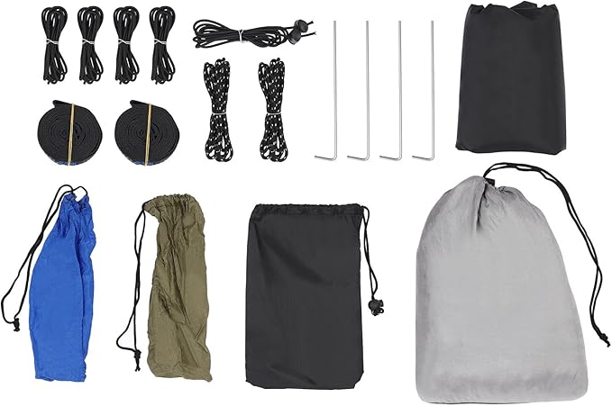 9.5x4.5ft Camping Hammock, Portable Outdoor Hammock Tent with Mosquito Net and Rain Fly Tarp, Backpacking Hammock for Hiking, Outside, Patio, Travel (Black and Grey)