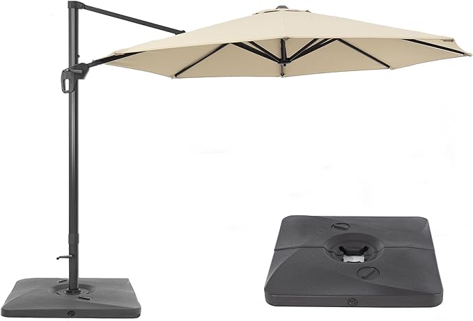 FLAME&SHADE 11 ft Cantilever Offset Patio Umbrella, Large Heavy Duty Outdoor Patio Umbrella Aluminum 360° Rotation Round Outdoor Umbrella for Deck,Pool,Backyard