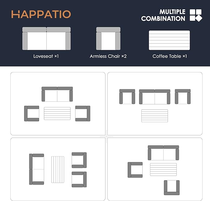 HAPPATIO 4 Piece Patio Conversation Set,Outdoor Sectional,All-Weather Patio Furniture Set(BrownGrey)