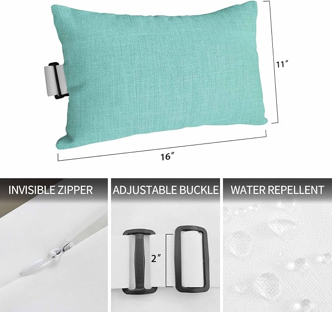 Turquoise Outdoor Lumbar Pillows 11x16 Set of 2, Farmhouse Burlap Solid Teal Color Modern Linen Texture Waterproof Throw Pillow Covers with Insert, Decorative Pillowcase Cushion for Couch Sofa Bed