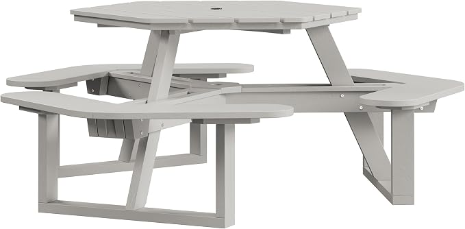Shoreline Made in USA Hexagon Picnic Table, Seating for 6, Cove Gray