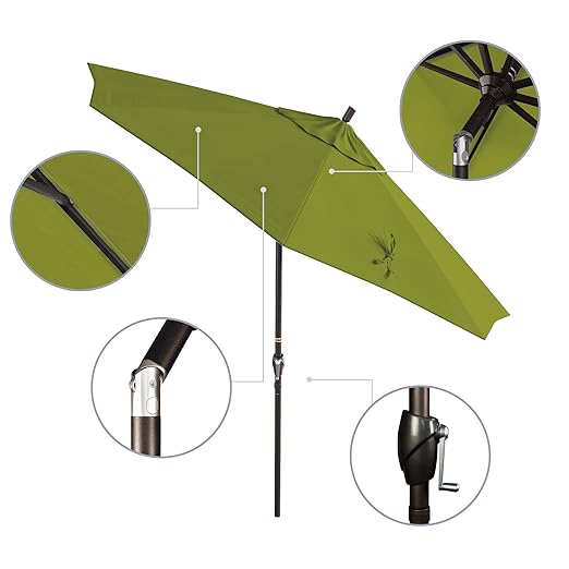 California Umbrella 9' Round Aluminum Patio Umbrella, Crank Lift, Push Button Tilt, Bronze Pole, 4-year Non-fading fabric, Ginko