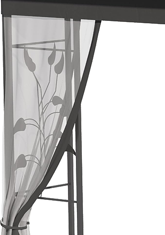 Outsunny 10' x 10' Metal Patio Gazebo, Double Roof Outdoor Gazebo Canopy Shelter with Tree Motifs Corner Frame and Netting, for Garden, Lawn, Backyard, and Deck, Gray