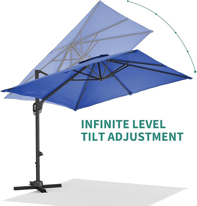 Garvee Cantilever Patio Umbrella 10x10 ft Large Rectangle Umbrella Outdoor Market Umbrellas 360 Rotation Offset Hanging Outdoor Shade for Patio
