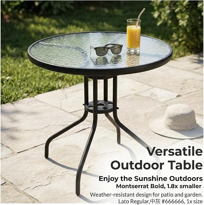 31.5" Indoor/Outdoor Glass Patio Table, Round Tempered Glass Top with Metal Frame, Bistro Dining Table for Balcony, Garden, Patio, Assembly Required