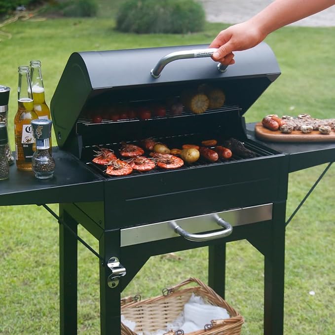 MASTER COOK Charcoal Grills with Two Side Tables, 332 SQIN Cooking Area Outdoor Smoker Barbecue bbq grill for Camping, Patio,Backyard Party, Picnic, Black