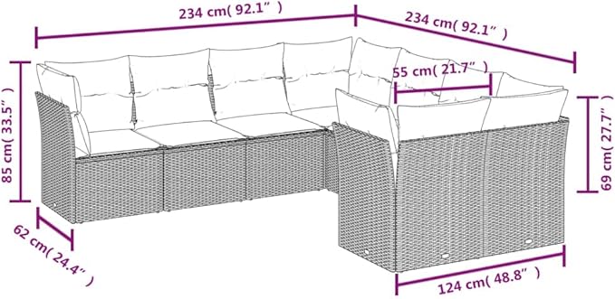 8 Piece Patio Sofa Set with Cushions, Outdoor Sofa Sets Garden Lounge Set Patio Conversation Set Porch Furniture Set for Exhibition Garden Poolside Negotiation Area Black Poly Rattan