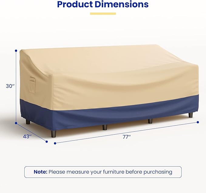 Tangkula Patio 3-Seater Waterproof Outdoor Deep Sofa Cover with Padded Handle & Click-Close Straps, Air Vent, Heavy Duty PU Couch Cover, 77" W x 43" D x 29.9" H