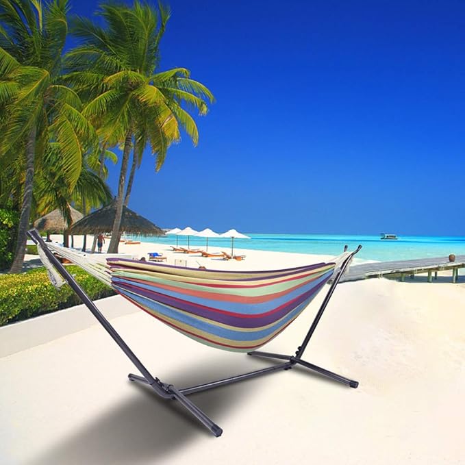 2-in-1 Hammocks Hammock Chair with Stand, 300 lbs Capacity, Heavy Duty Two Person Hammock with Stand,Natural Rope