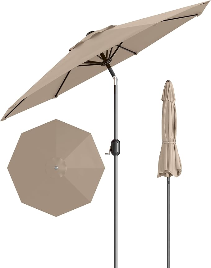 15FT Rectangular Patio Umbrella With Solar Lights & Base Included - Large Patio Umbrella With Crank Handle, UV Protection for Outdoor Market, Lawn, Backyard, Pool