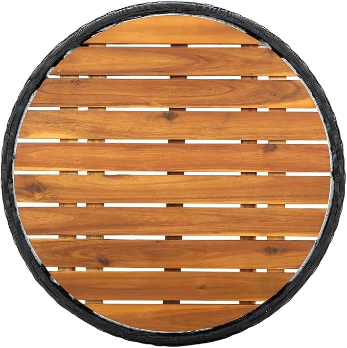 Rustic Style Outdoor Folding Table Small Foldable Acacia Wood Tea Table Compact Folding Tea for Garden Round Black PE Rattan