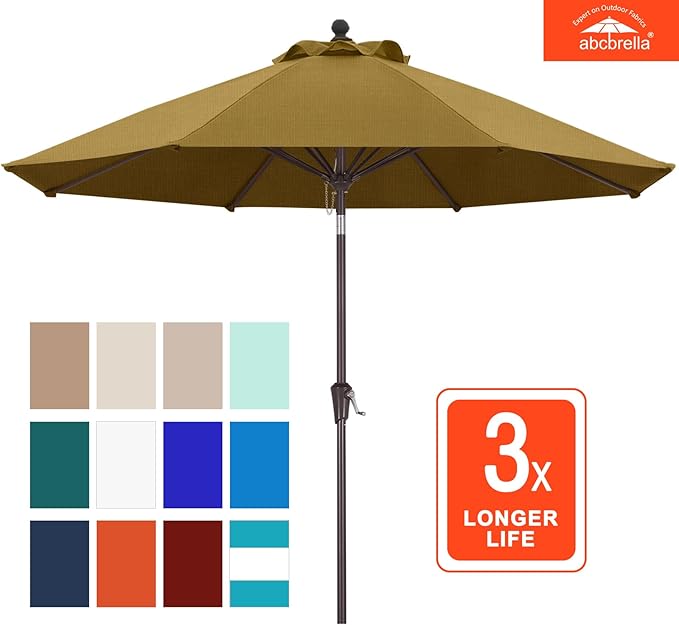 ABCCANOPY OLEFIN® 5-Year No Fading 9FT Patio Umbrella, Outdoor Table Umbrella with 8 Sturdy Ribs for Deck, Backyard, Yard (Land)