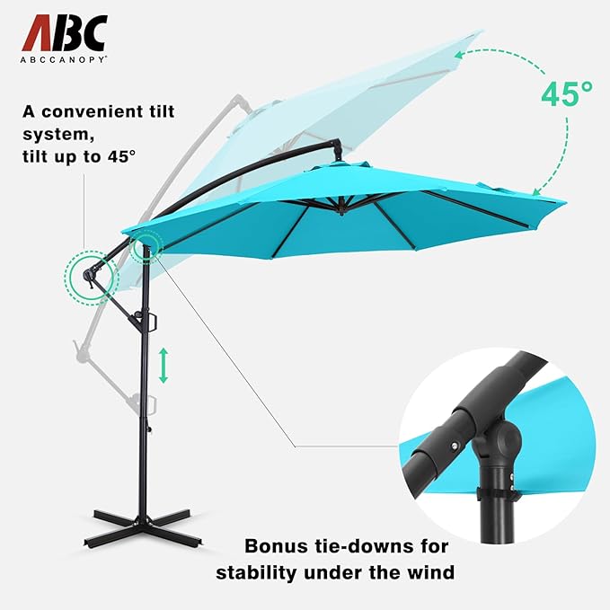 ABCCANOPY 10FT Cantilever Patio Umbrella with base included, 360° Rotation Outdoor Offset Umbrella for Backyard, Deck, Poolside (Aquamarine)