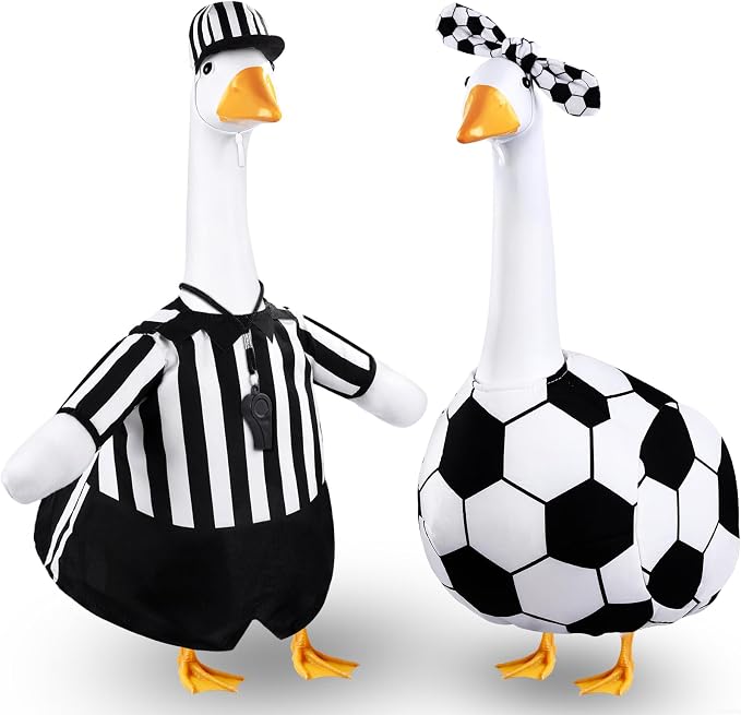 Celltestria 2 Set Soccer Goose Outfits Football Referee Porch Goose Costume Game Day Goose Clothes for 23" Geese Football Party Sport Season Outdoor Patio Yard Lawn Garden Art Decoration