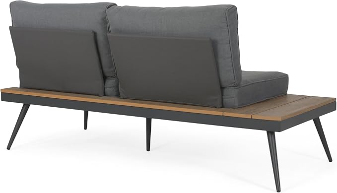 Christopher Knight Home Lofye Outdoor Aluminum Sectional Sofa Set with Coffee Table, Modular Patio Conversation Set, 5-Seater Seating Group Chat Set for Porch Backyard Balcony, 94.5‘’, Natural + Gray