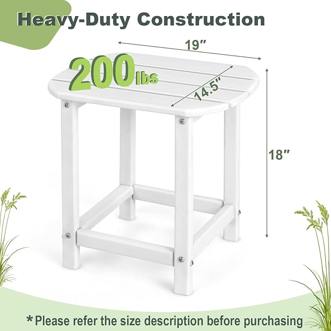 Tangkula Outdoor Side Table, Weather Resistant Adirondack Table, Outdoor Indoor Chairside End Tables, Waterproof HDPE, for Patio Poolside Porch Backyard, Easy Assembly, 19 x 14.5 x 18 Inch (1, White)