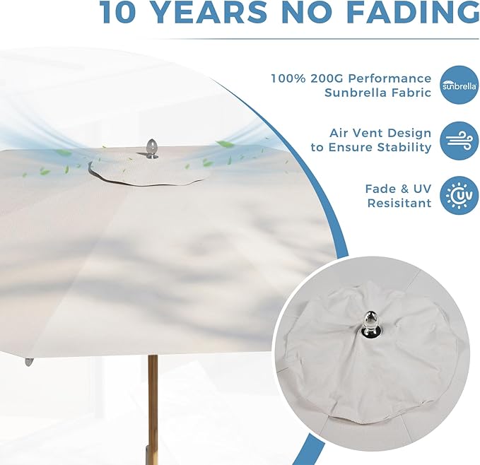 Grand patio 11 FT Sunbrella Patio Umbrella, Outdoor Umbrella with 8 Faux-Wood Grain Aluminum Ribs, Waterproof for Poolside, Deck, Backyard, Beige