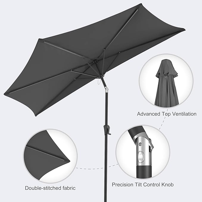 FLAME&SHADE 9ft Half Patio Umbrella - Half Outdoor Umbrella with Tilt UV Protection Waterprool, Half Round Table Umbrella for Wall Balcony, Pool, Porch, Garden, Deck, Market, Backyard (Anthracite)