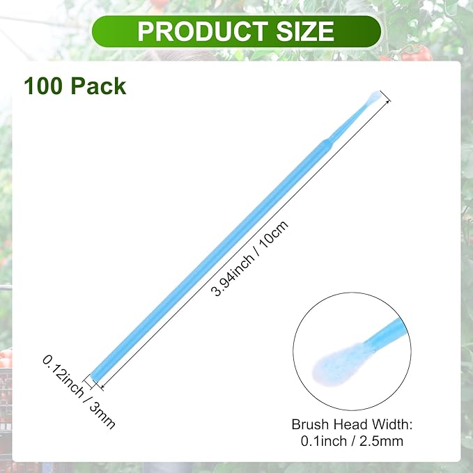 M METERXITY 100-Pack Pollinator Brush, 0.1inch/2.5mm Plastic Vegetable Pollinator Pen Manual Pollination Tool for Gardening/Greenhouse/Hydroponic Plants/Flower [Light Blue]