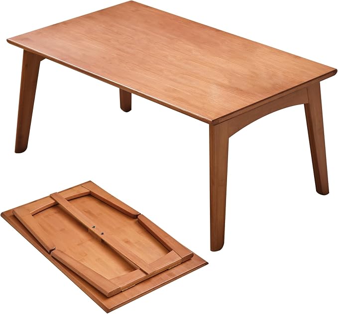 JIKUGO Bamboo Folding Coffee Table No Assembly Required Japanese Floor Table for Bedroom Living Room, Walnut, 26 x 15.8 x 11.8 Inches