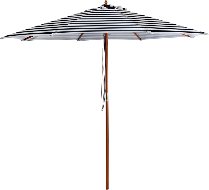 Northlight Striped Outdoor Patio Market Umbrella with Wooden Pole - 8.5' - Blue and White