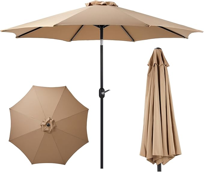 OLIXIS 9FT Patio Umbrella with Tilt and Crank Button & Sturdy Ribs Waterproof, 9Feet Patio Table Umbrella Perfect for Poolside, Terrace, Beach and Outdoor Restaurant