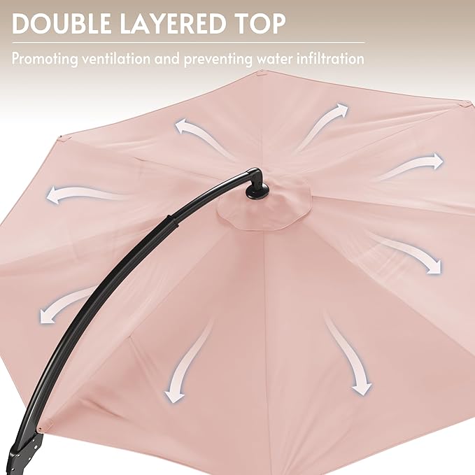 11FT Cantilever Patio Umbrella with Base Included, Large Cantilever umbrella with 360°Rotation, Heavy-Duty Offset Outdoor Umbrella for Patio,Pool,Garden and Backyard (Pink)