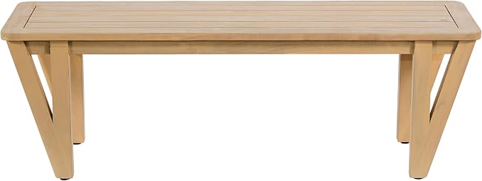 Christopher Knight Home Cove 2 Piece Acacia Wood Dining Table Set for 2, Outdoor Dining Table with Bench Set, Farmhouse Patio Furniture Set with Slatted Design & V-Shaped Legs, Light Teak