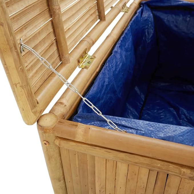 Natural Bamboo and Polyethylene Outdoor Storage Box with Ventilated Design for Garden Patio Backyard Organization, Water-Resistant Spacious Container for Cushions Tools Toys,